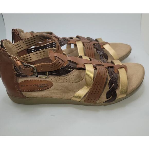 Women’s Earth Origins Harlin Bronze Multi, Leather Gladiator Sandals Size 8 EUC - Picture 1 of 6